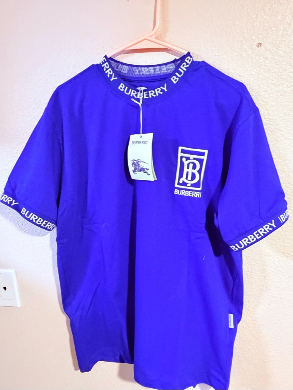 Burberry Men's Bold Blue Logo Tee with Branded Trim - Picture 2 of 4